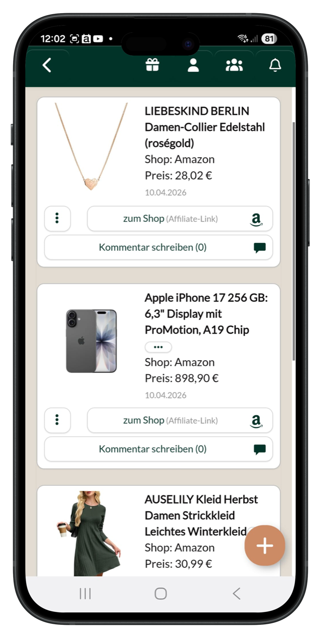 Mein Online Wunschzettel App — Wunschliste mit Produkten